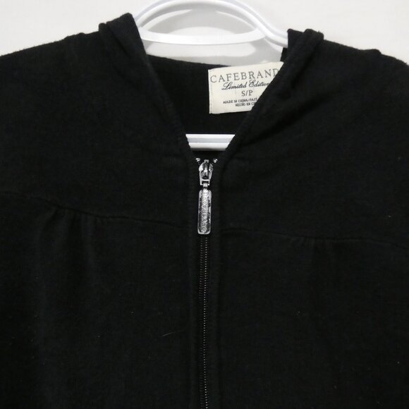 CAFEBRAND - Limited Edition | small | Solid Black Zip-Up Hooded Knit Sweater - Picture 6 of 16